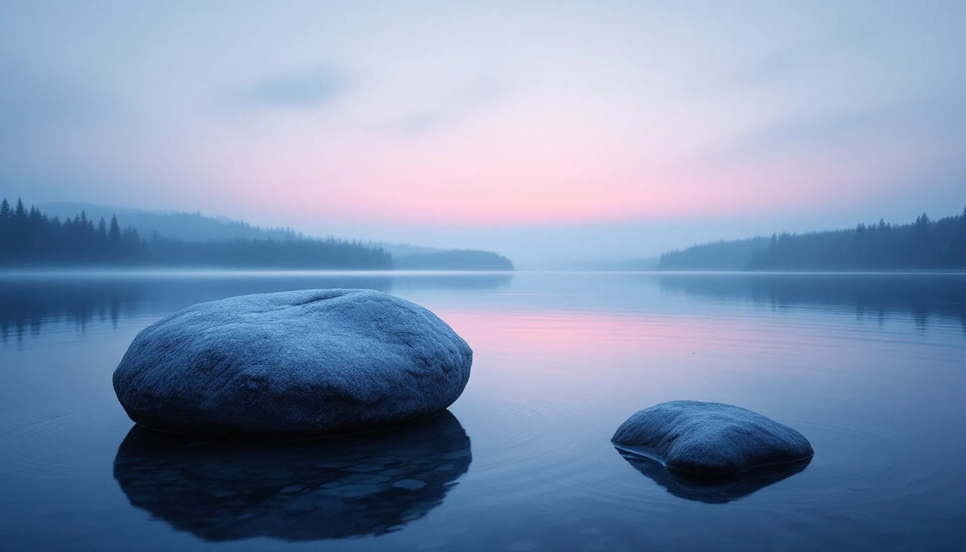 A smooth rounded granite boulder on a quiet northern lakeshore at dawn, WalletGranite personal loan requests $100 to $5,000